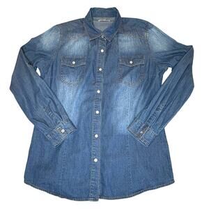 Inso Pearl Snap Denim Shirt Women's L | Blue Lightweight Denim Western